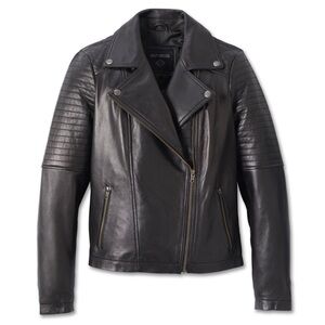Harley-Davidson Women’s Black Classic Biker Debossed Leather Jacket Size Medium